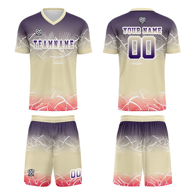 Custom Beige Purple Soccer Uniform Jersey Kids Adults Personalized Set Jersey Shirt