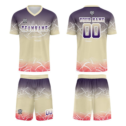 Custom Beige Purple Soccer Uniform Jersey Kids Adults Personalized Set Jersey Shirt
