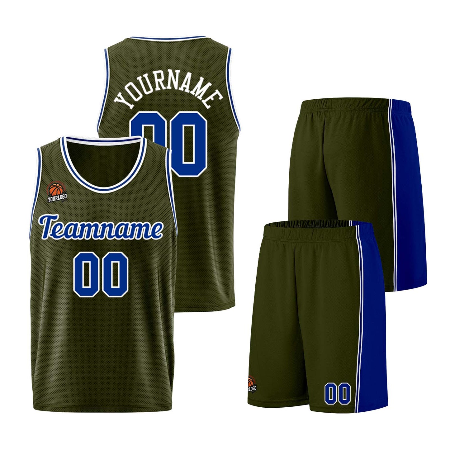 Custom Army Green-Royal Basketball Jersey for Men Women Adult Youth Stitched Name Number Logo