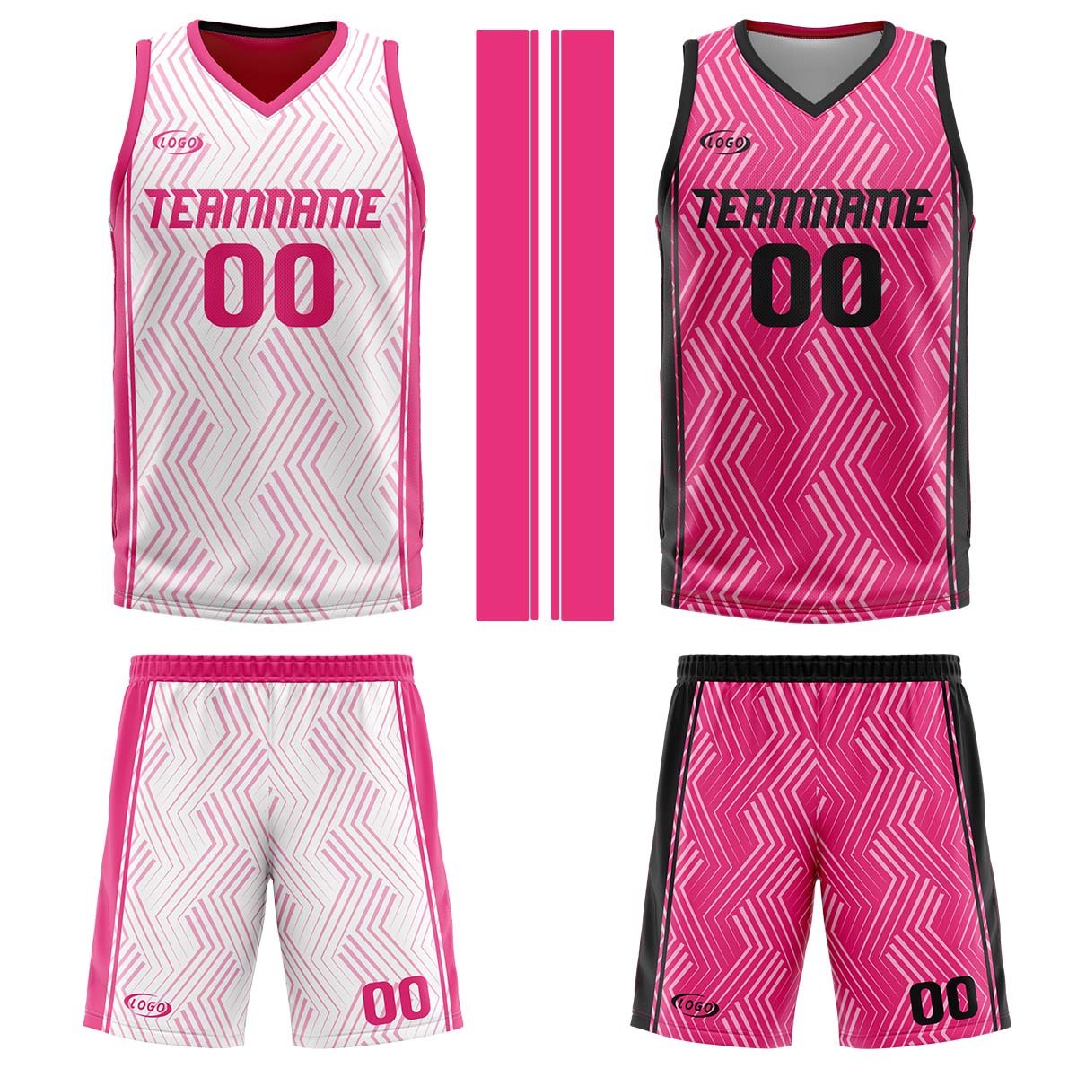 Custom White Pink Reversible Basketball Suit for Adults and Kids Personalized Jersey