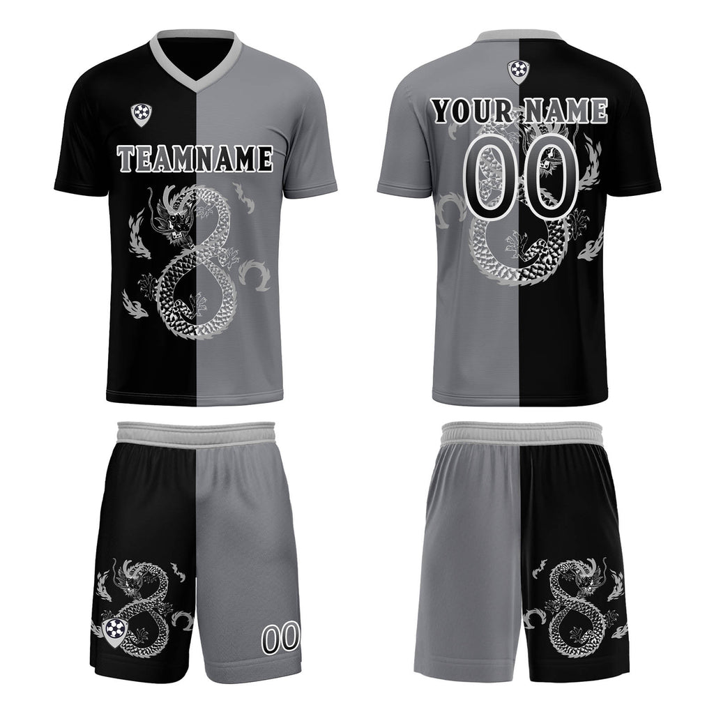 Custom Black Gray Uniform Jersey Kids Adults Personalized Set Jersey Shirt