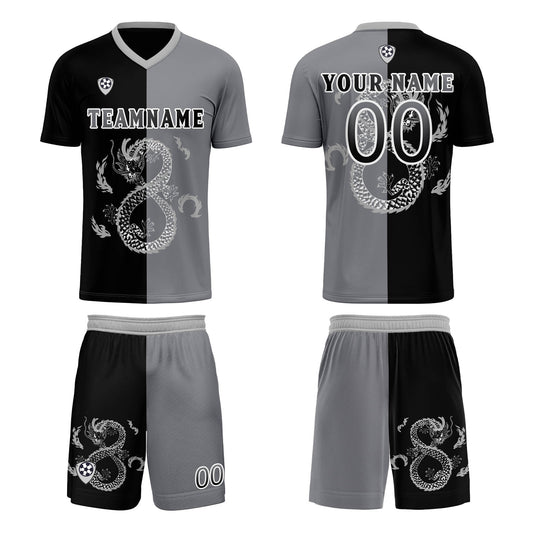 Custom Black Gray Uniform Jersey Kids Adults Personalized Set Jersey Shirt