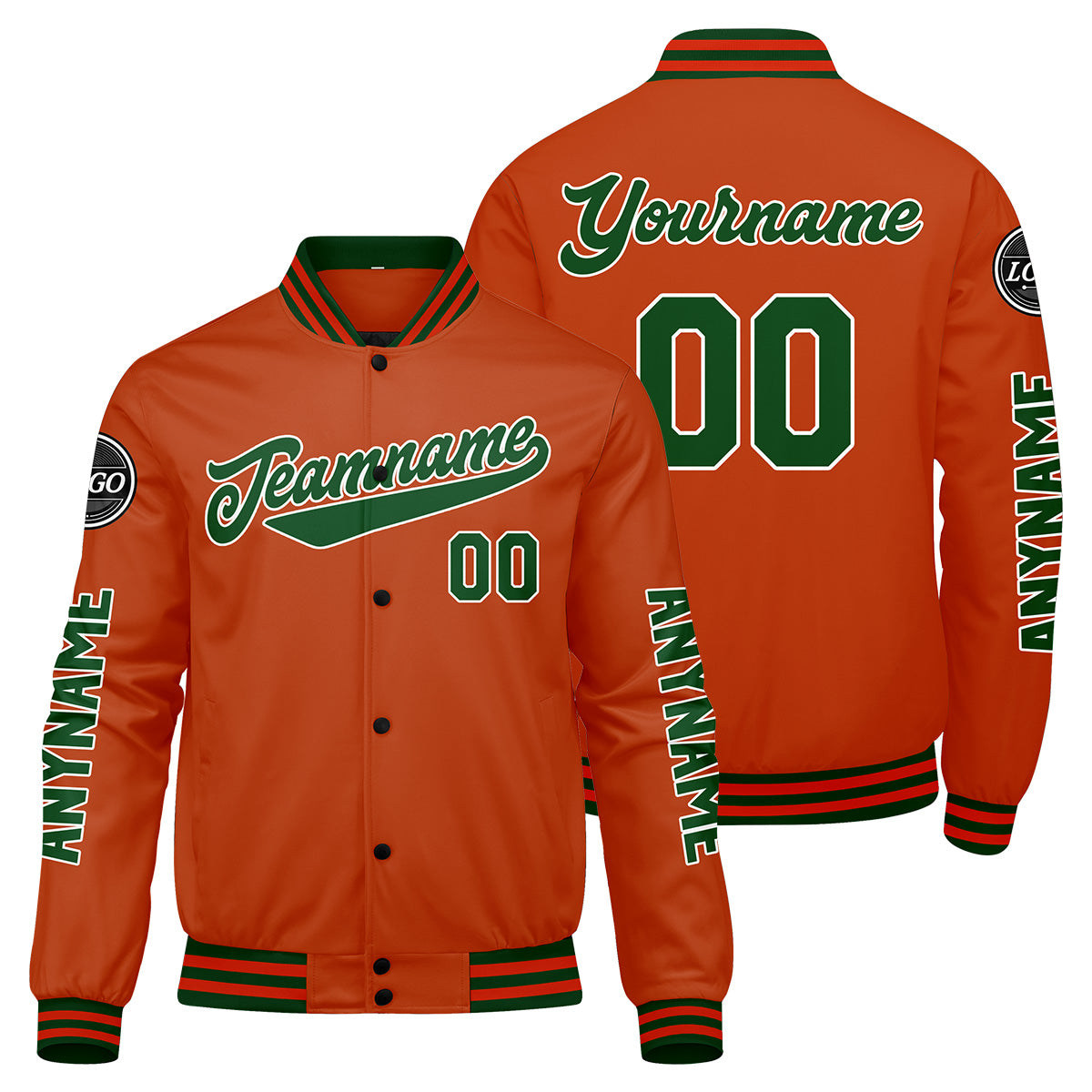 Custom Dark Green Orange Varsity Jackets for Men Women Youth Personalized Letterman Jackets