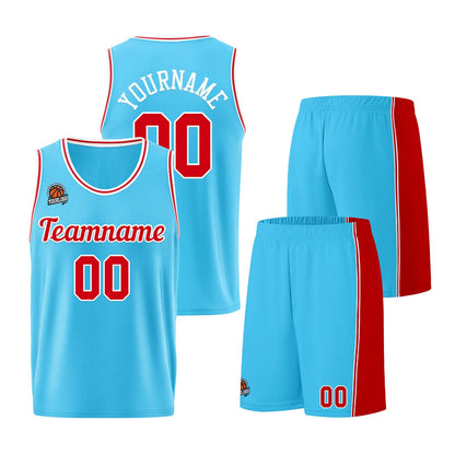 Custom Light Blue Red Basketball Jersey for Men Women Adult Youth Stitched Name Number Logo