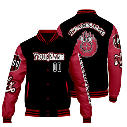 Custom Black Red Letterman Varsity Jacket Personalized Embroidery Printing