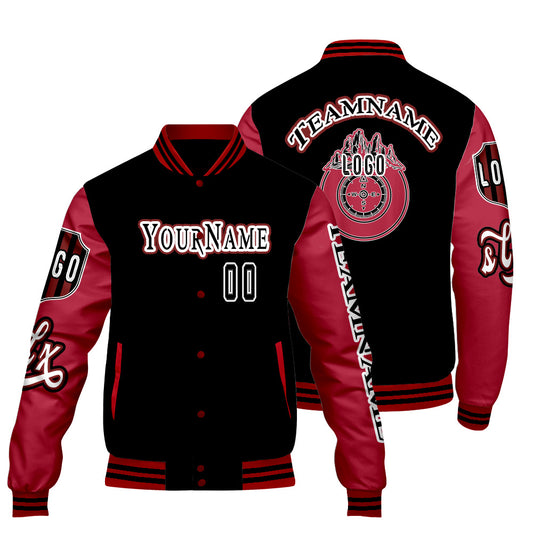 Custom Black Red Letterman Varsity Jacket Personalized Embroidery Printing