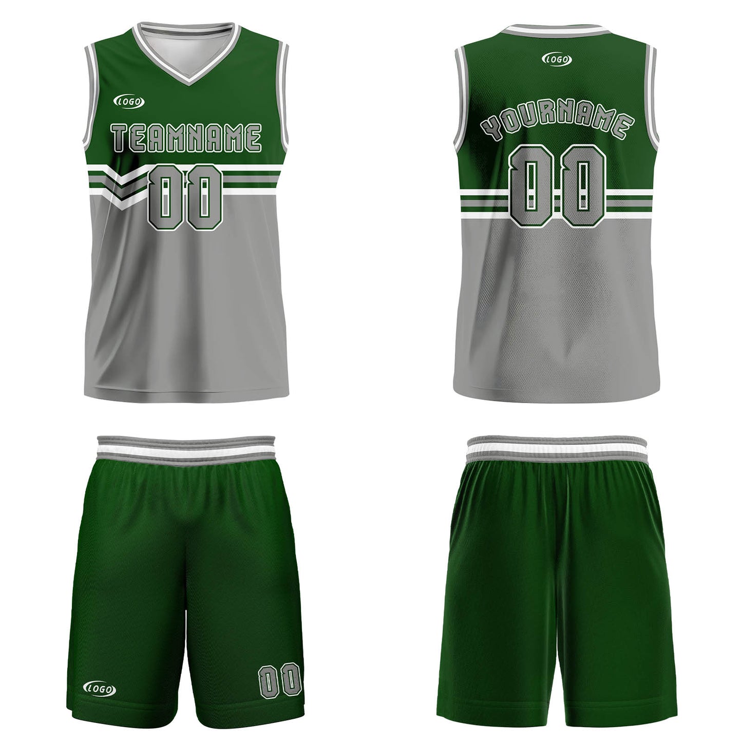 Custom Grass Green Gray White Basketball Jersey Uniform Suit Printed Your Logo Name Number