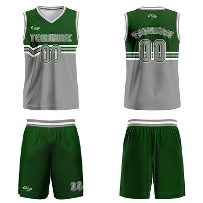 Custom Grass Green Gray White Basketball Jersey Uniform Suit Printed Your Logo Name Number