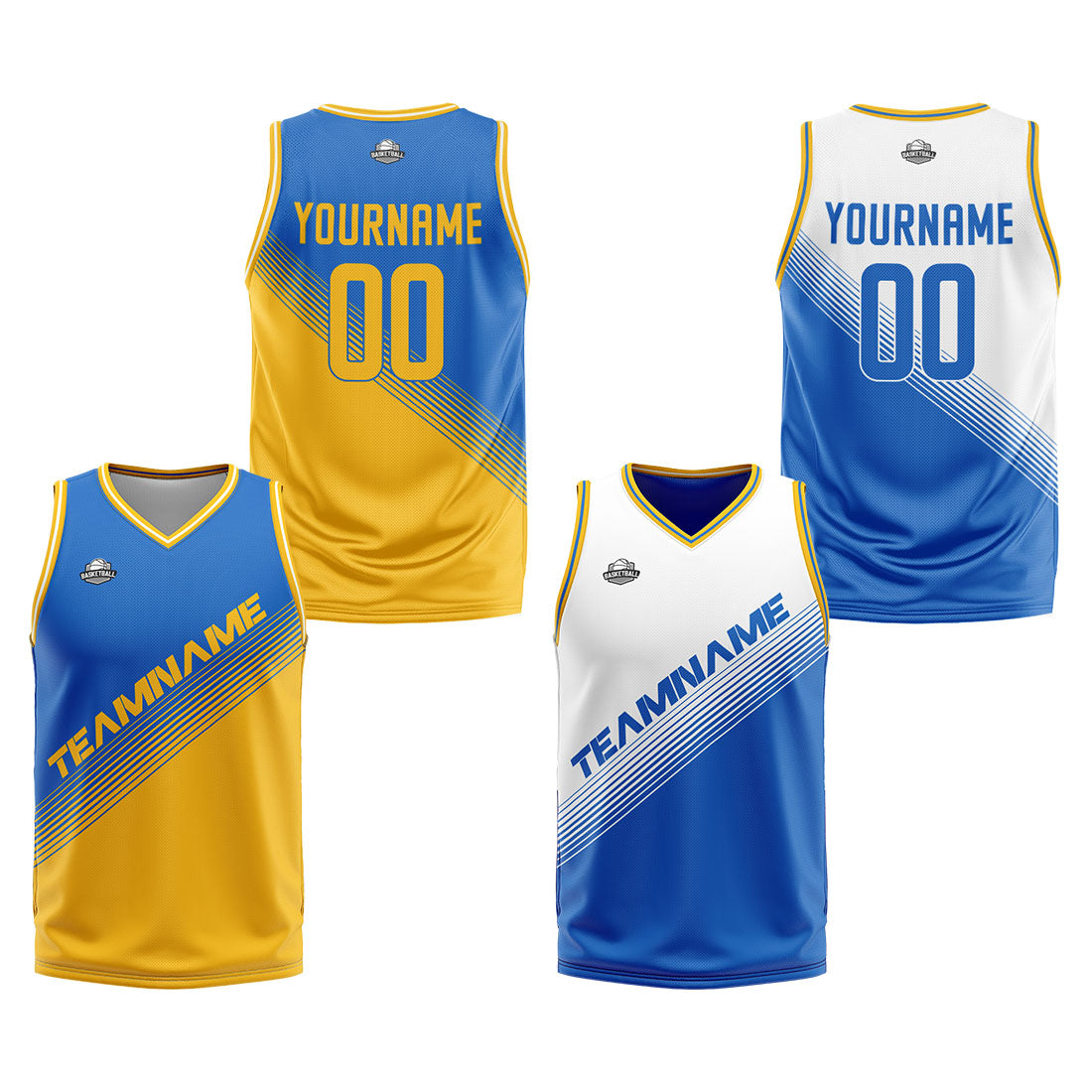 Custom Blue Yellow Reversible Basketball Suit for Adults and Kids Personalized Jersey