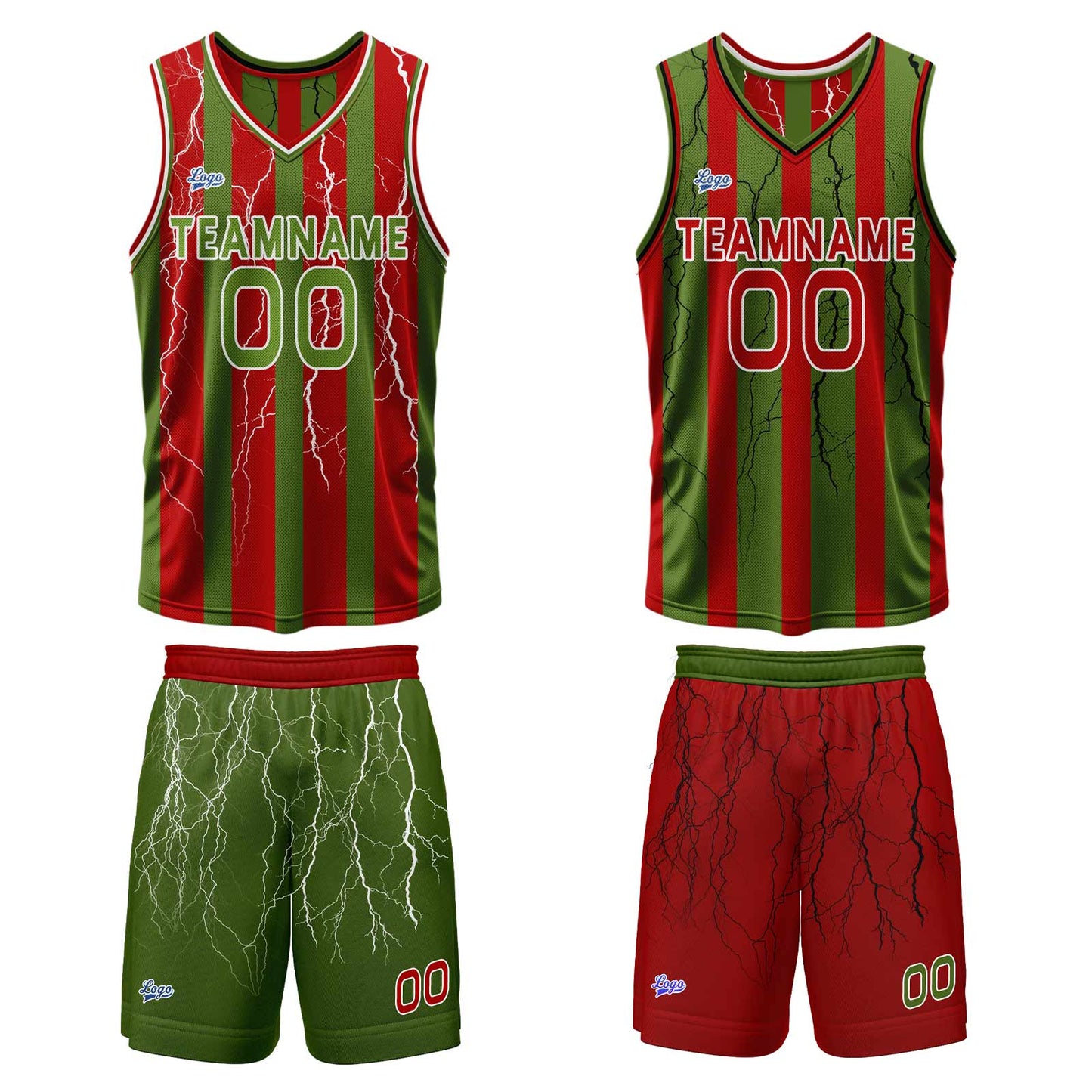 Custom Red Green Reversible Basketball Suit for Adults and Kids Personalized Jersey