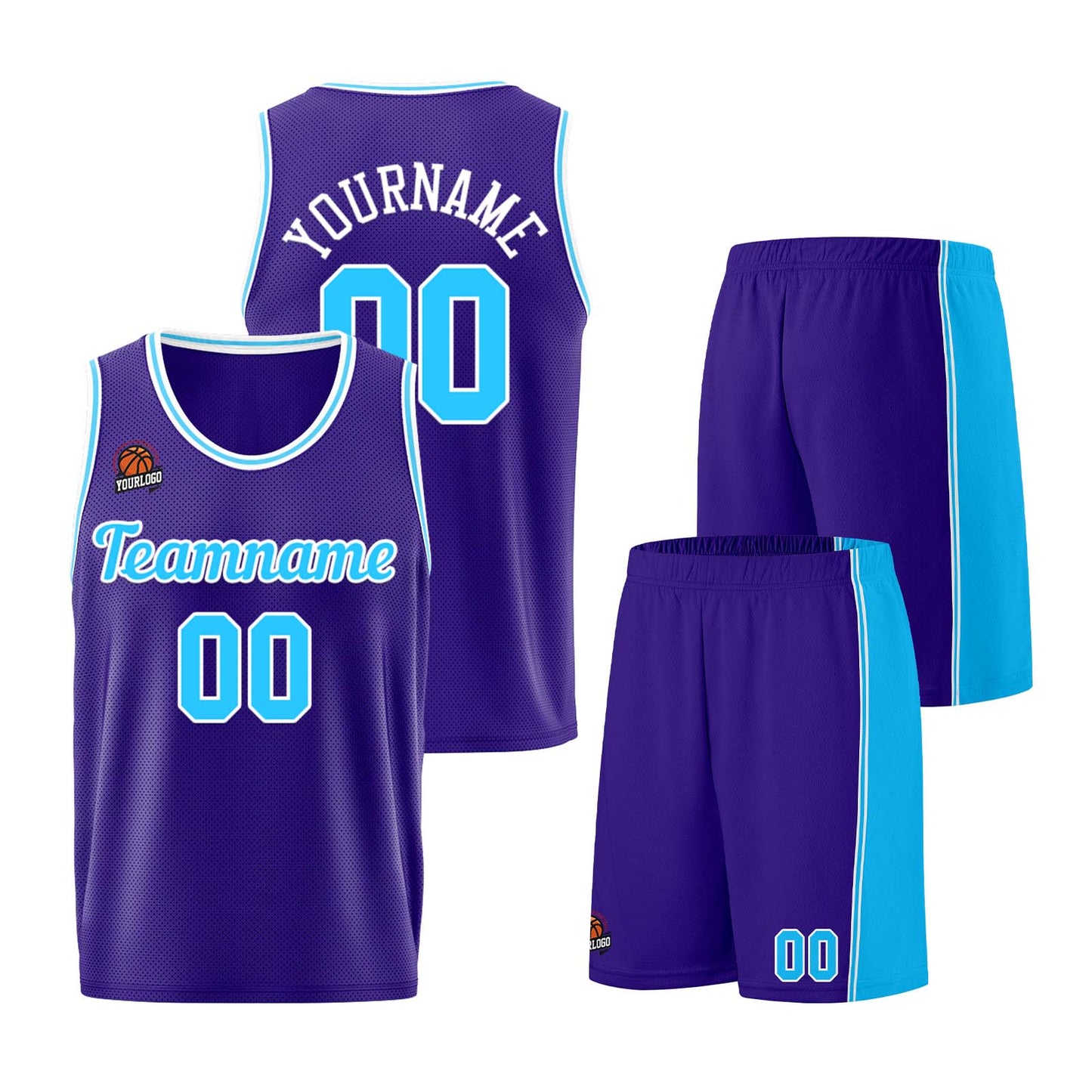 Custom Purple Light Blue Basketball Jersey for Men Women Adult Youth Stitched Name Number Logo
