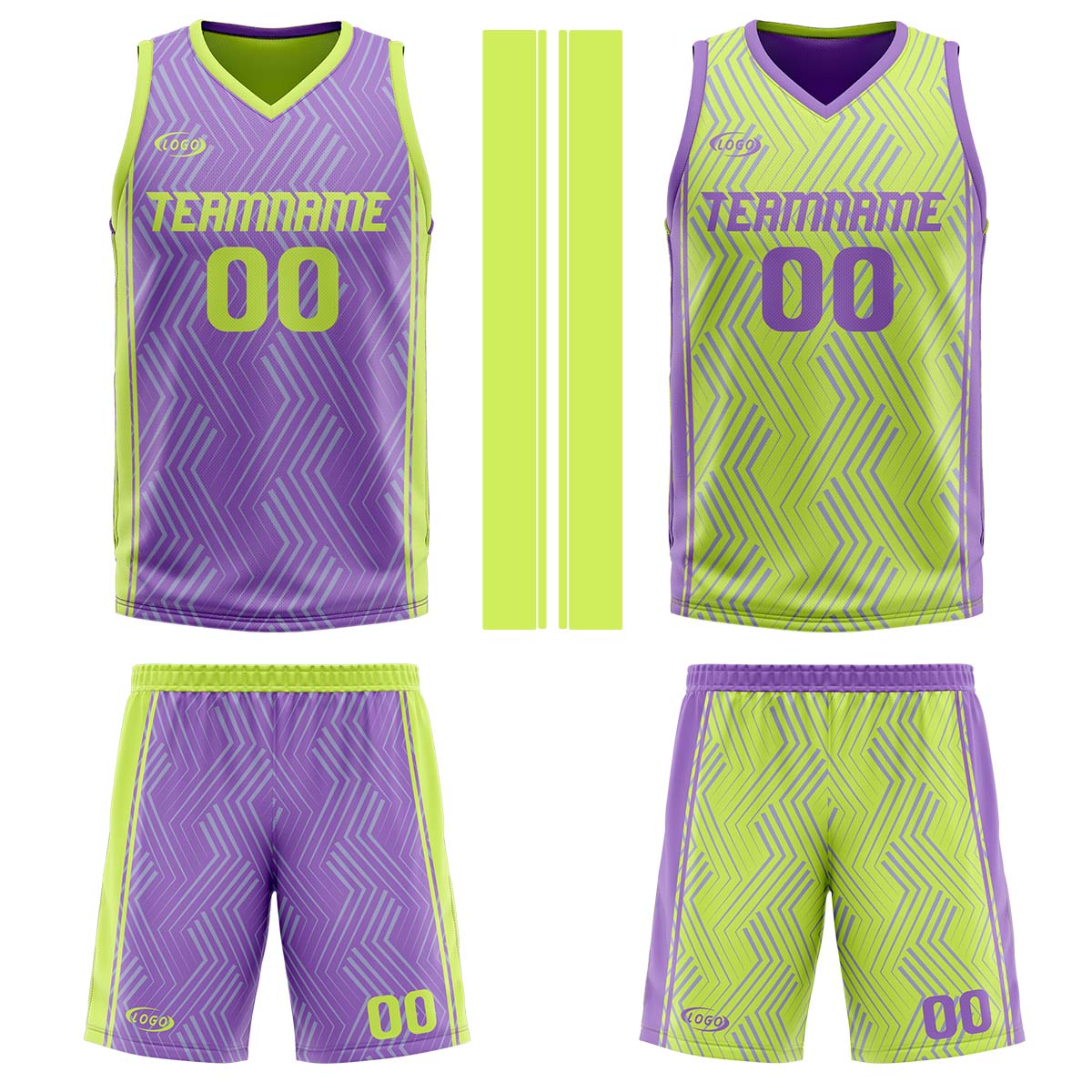 Custom Purple Light Green Reversible Basketball Suit for Adults and Kids Personalized Jersey