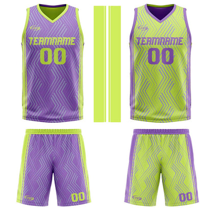 Custom Purple Light Green Reversible Basketball Suit for Adults and Kids Personalized Jersey