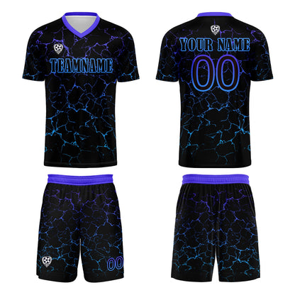 Custom Black Blue Soccer Uniform Jersey Kids Adults Personalized Set Jersey Shirt