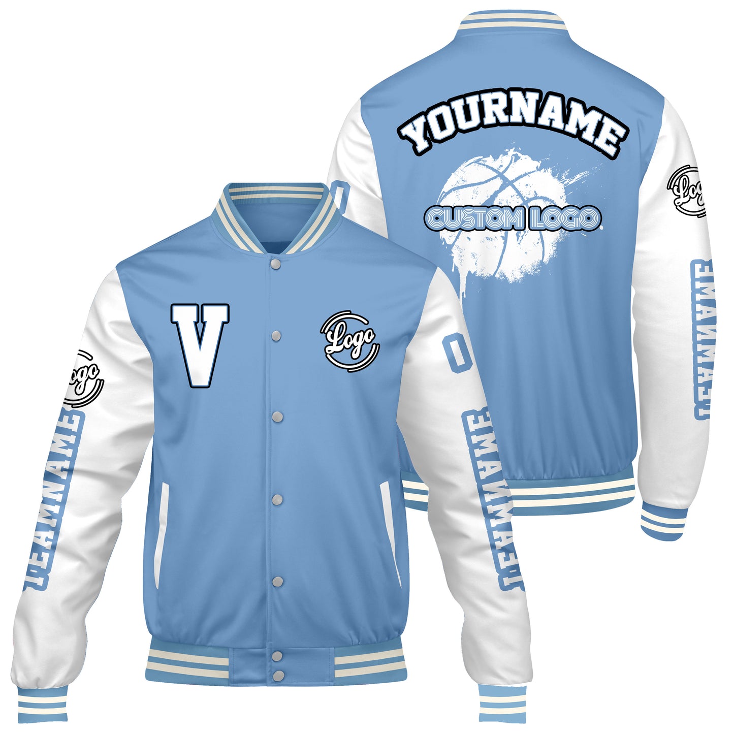 Custom Pale Blue White Varsity Jackets for Men Women Youth Personalized Letterman Jackets