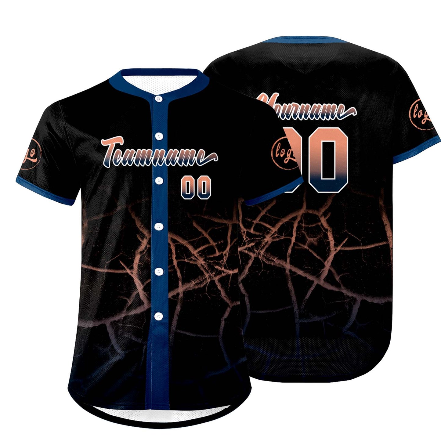 Custom Black Navy Blue Llight Orange Baseball Jersey Personalized Gradient Team Uniforms Shirt with Name Number