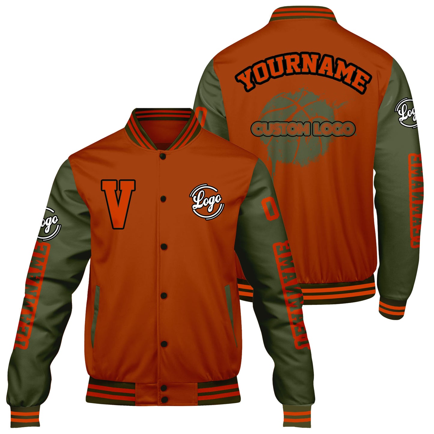 Custom Dull Orange Olive Green Varsity Jackets for Men Women Youth Personalized Letterman Jackets