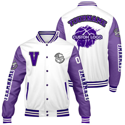 Custom White Purple Varsity Jackets for Men Women Youth Personalized Letterman Jackets