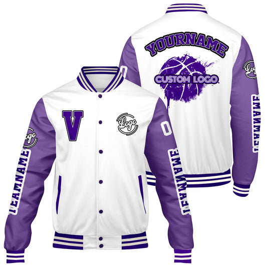 Custom White Purple Varsity Jackets for Men Women Youth Personalized Letterman Jackets