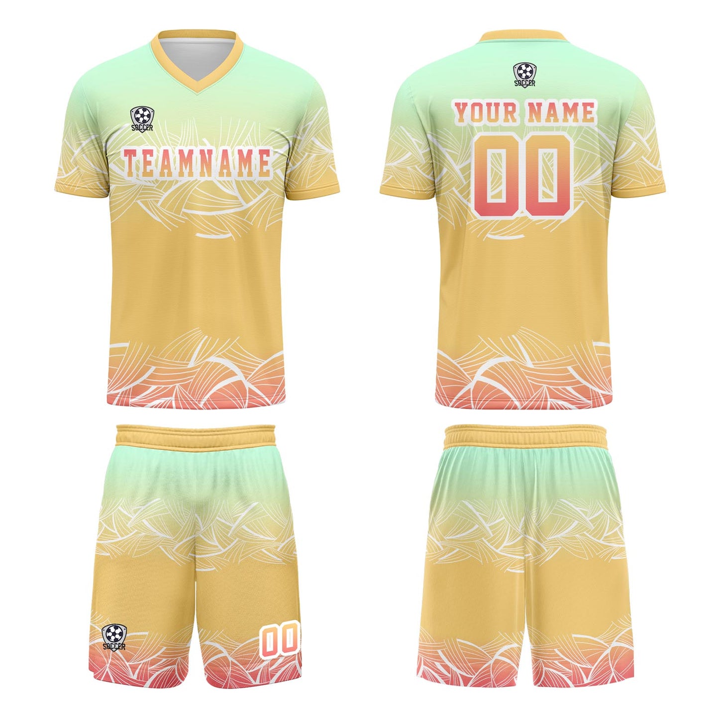 Custom Yellow Mint Green Soccer Uniform Jersey Kids Adults Personalized Set Jersey Shirt