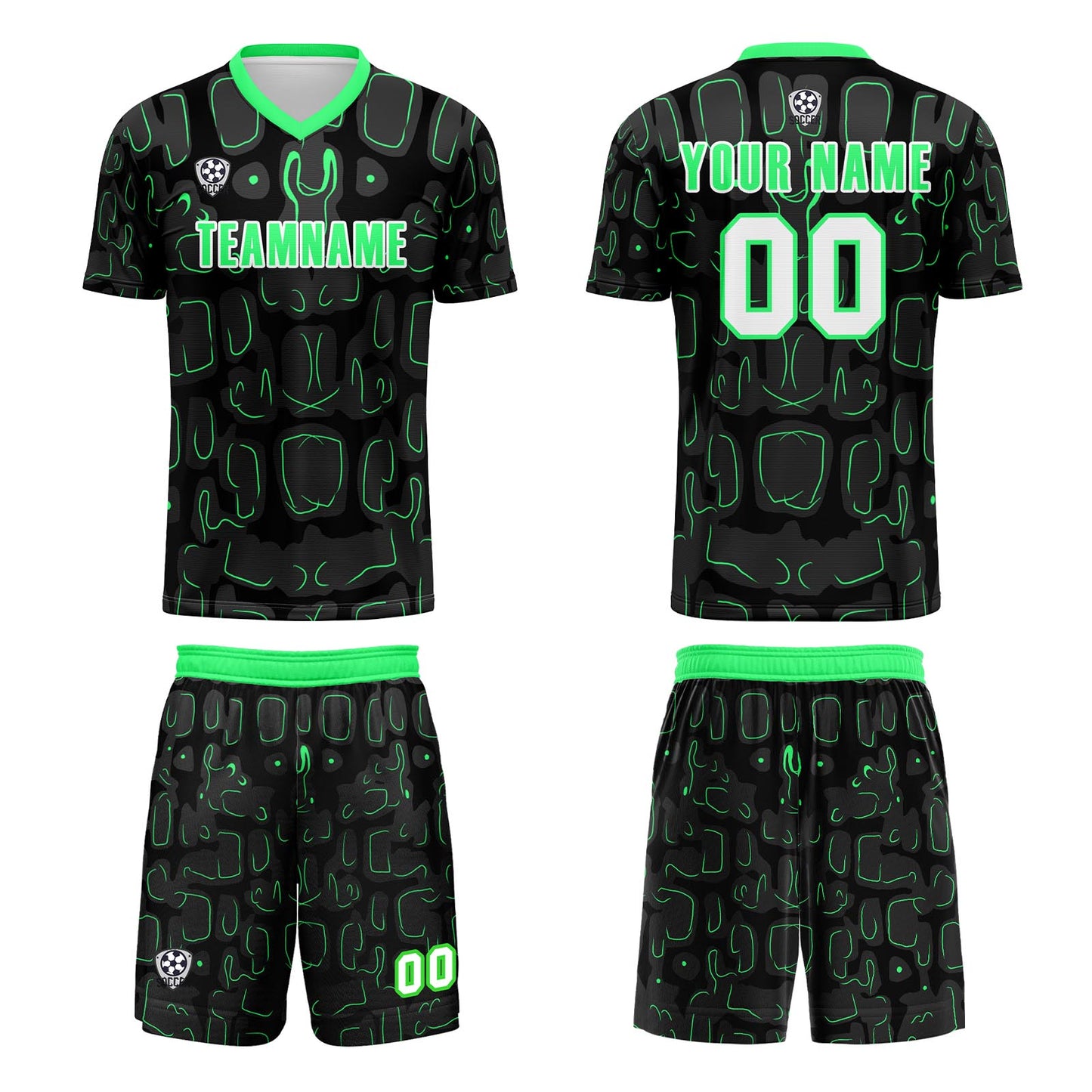 Custom Black Green Soccer Uniform Jersey Kids Adults Personalized Set Jersey Shirt