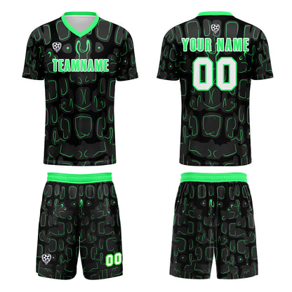 Custom Black Green Soccer Uniform Jersey Kids Adults Personalized Set Jersey Shirt
