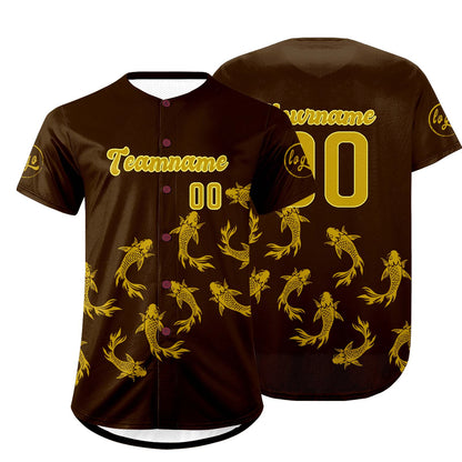 Custom Brown Yellow Baseball Jersey Personalized Gradient Team Uniforms Shirt with Name Number