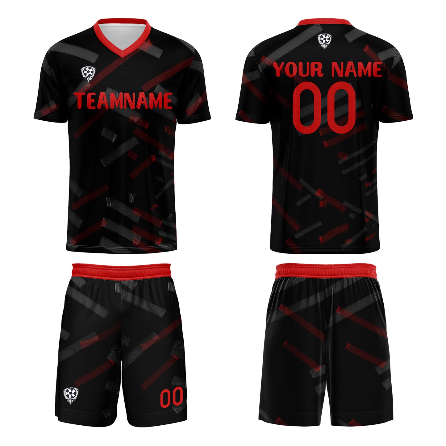 Custom Black Red Soccer Uniform Jersey Kids Adults Personalized Set Jersey Shirt