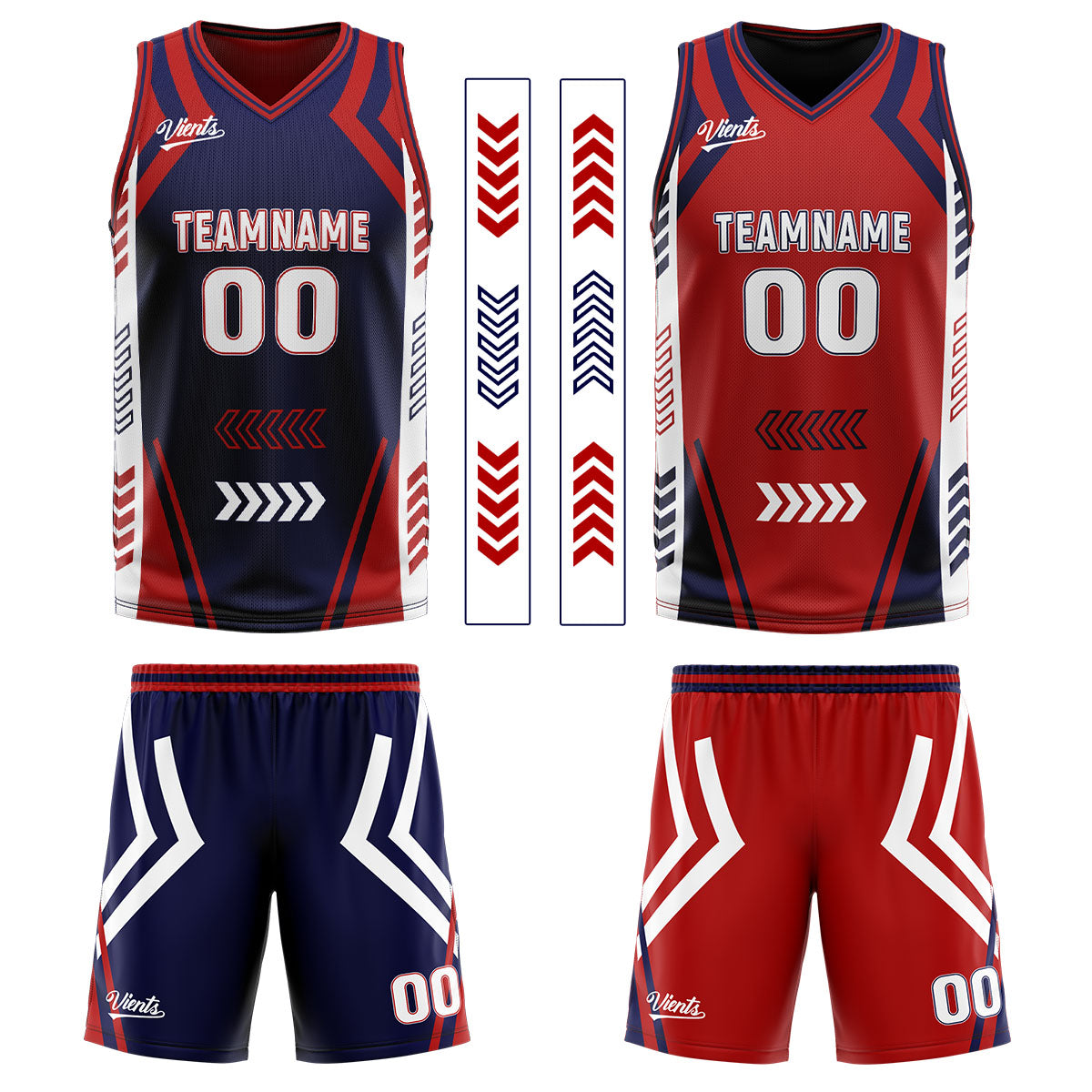 Custom Navy Red Reversible Basketball Suit for Adults and Kids Personalized Jersey
