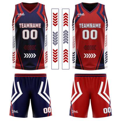 Custom Navy Red Reversible Basketball Suit for Adults and Kids Personalized Jersey