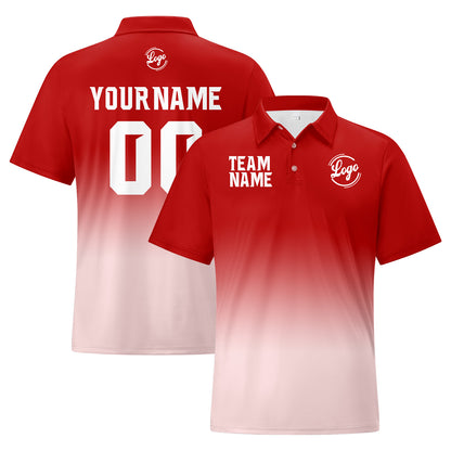 Custom Red Light Pink Football Gradient Polo Shirts  Add Your Unique Logo/Name/Number
