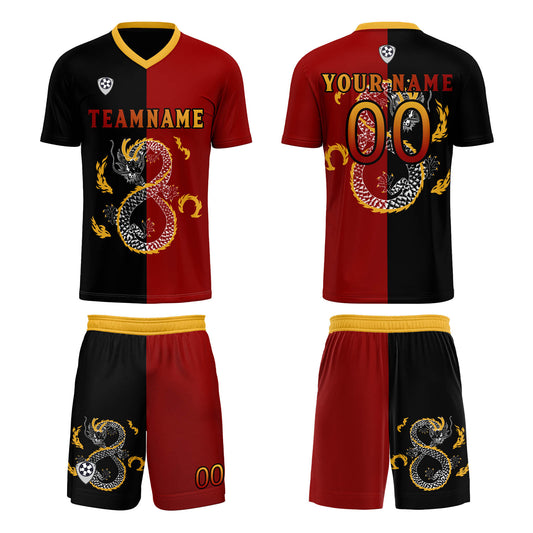 Custom Red Black Uniform Jersey Kids Adults Personalized Set Jersey Shirt