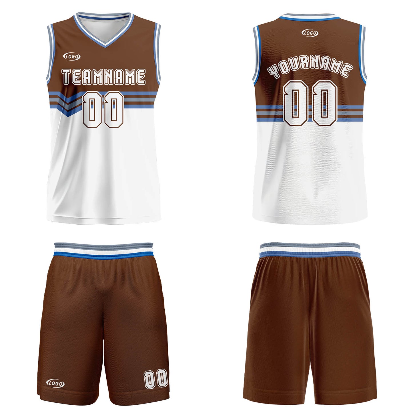 Custom Brown White Gray Blue Basketball Jersey Uniform Suit Printed Your Logo Name Number