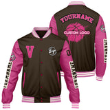 Custom Brown Pink Varsity Jackets for Men Women Youth Personalized Letterman Jackets