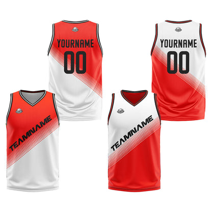 Custom Red White Reversible Basketball Suit for Adults and Kids Personalized Jersey