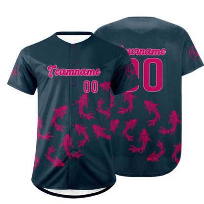 Custom Dark Blue Bright Pink Baseball Jersey Personalized Gradient Team Uniforms Shirt with Name Number