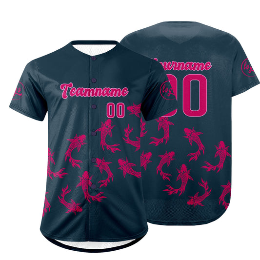 Custom Dark Blue Bright Pink Baseball Jersey Personalized Gradient Team Uniforms Shirt with Name Number
