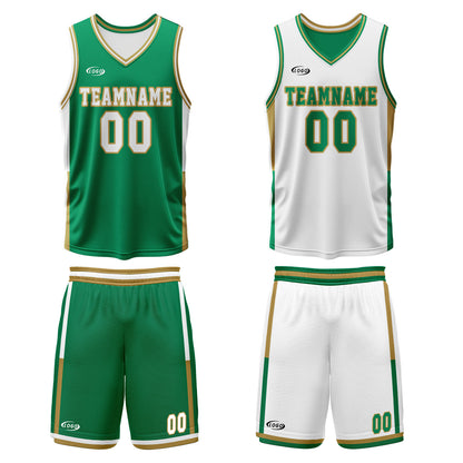 Custom Green White Reversible Basketball Suit for Adults and Kids Personalized Jersey