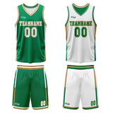 Custom Green White Reversible Basketball Suit for Adults and Kids Personalized Jersey