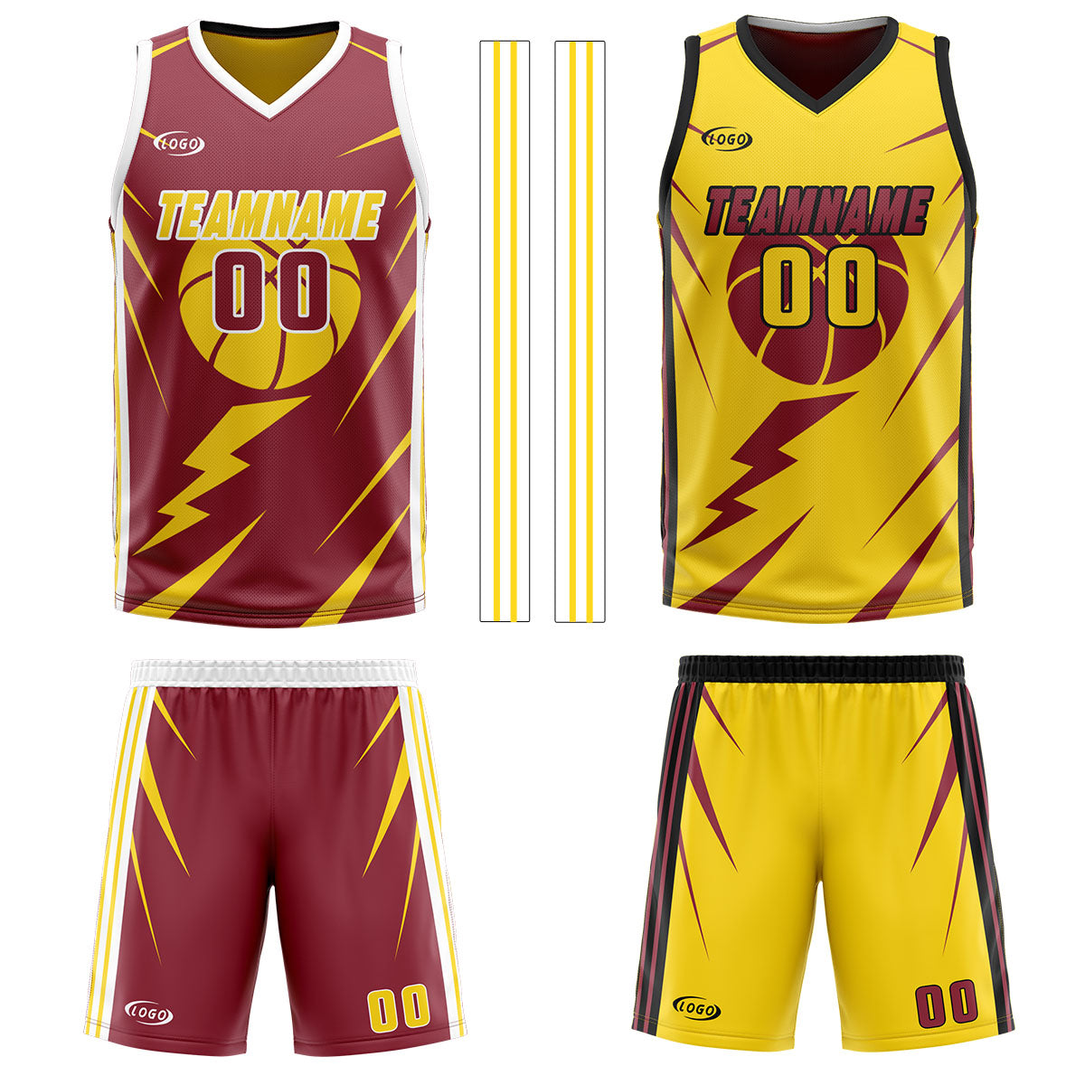 Custom Red Yellow Reversible Basketball Suit for Adults and Kids Personalized Jersey