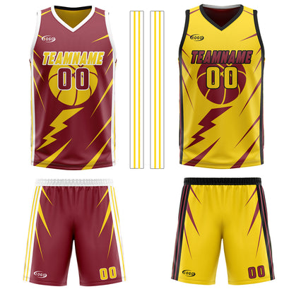 Custom Red Yellow Reversible Basketball Suit for Adults and Kids Personalized Jersey