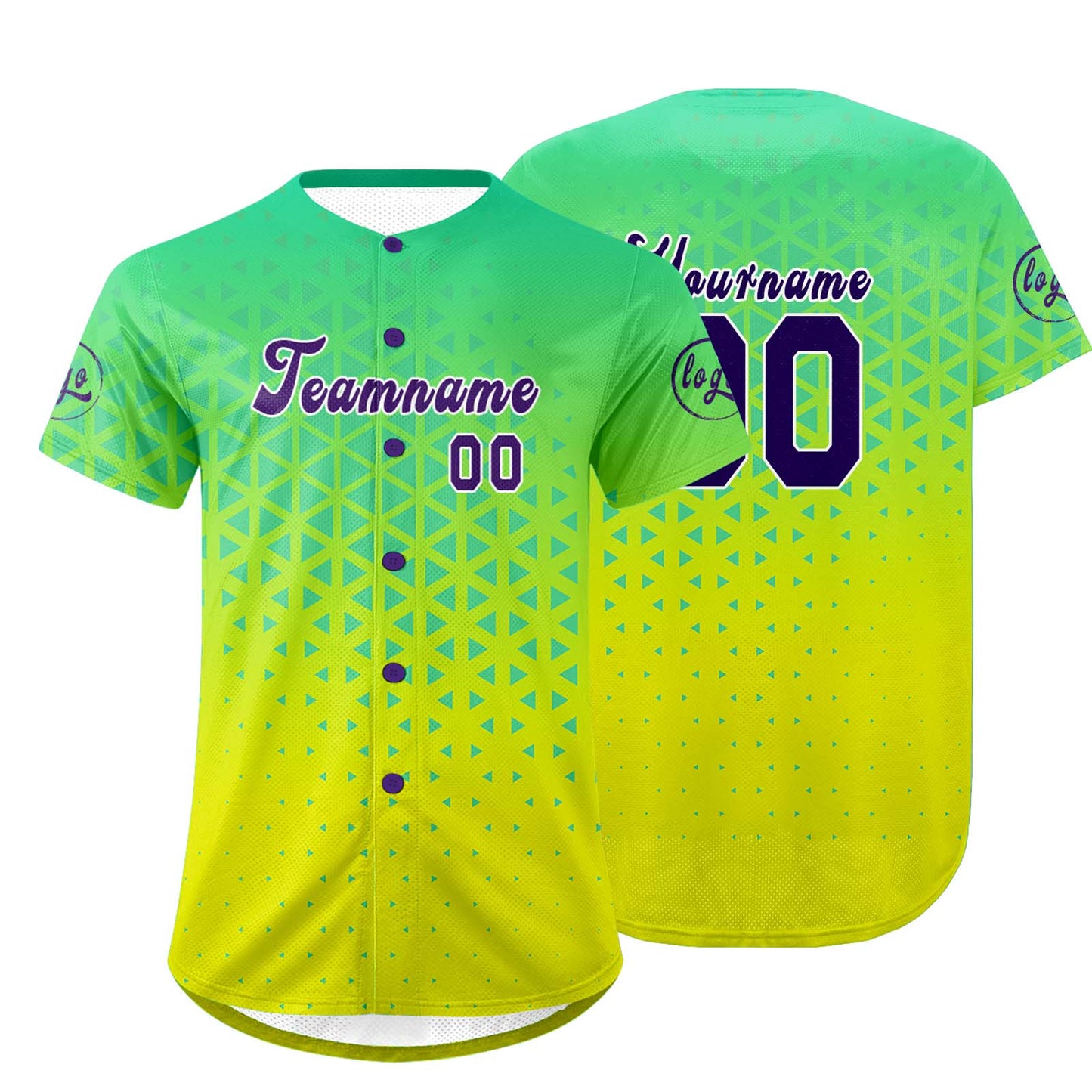 Custom Green Yellow Baseball Jersey Personalized Gradient Team Uniforms Shirt with Name Number