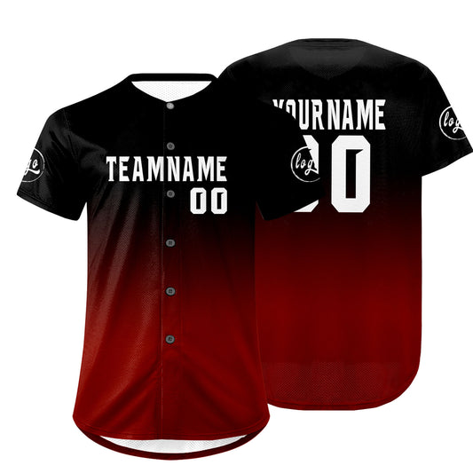 Custom Black Red Baseball Jersey Personalized Gradient Team Uniforms Shirt with Name Number