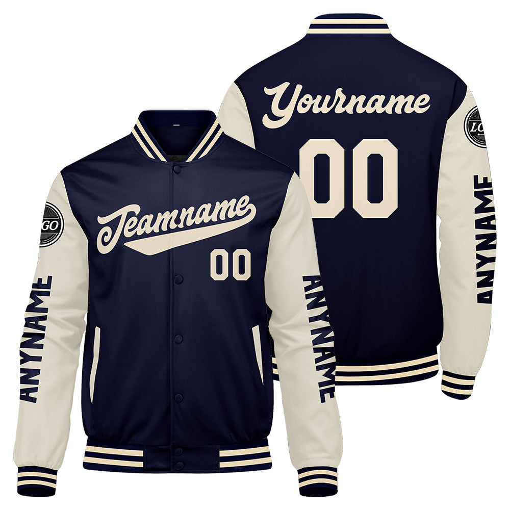 Custom Navy Cream Varsity Jackets for Men Women Youth Personalized Letterman Jackets