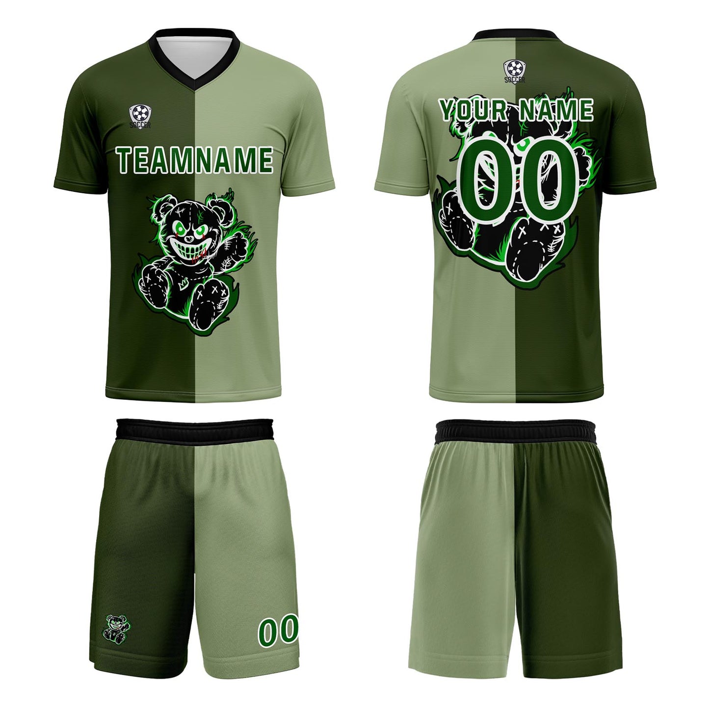 Custom Green Soccer Uniform Jersey Kids Adults Personalized Set Jersey Shirt