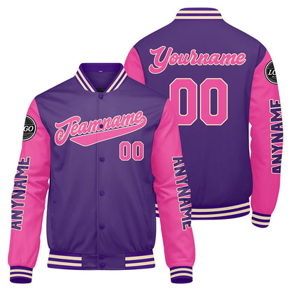 Custom Purple Pink Varsity Jackets for Men Women Youth Personalized Letterman Jackets
