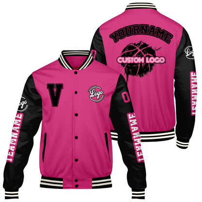 Custom Pink Black Varsity Jackets for Men Women Youth Personalized Letterman Jackets