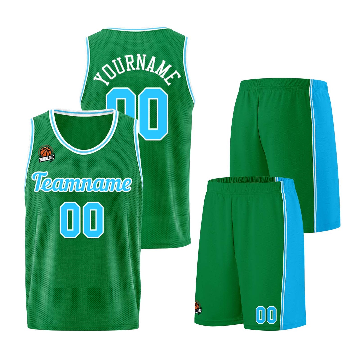 Custom Kelly Green Llight Blue Basketball Jersey for Men Women Adult Youth Stitched Name Number Logo