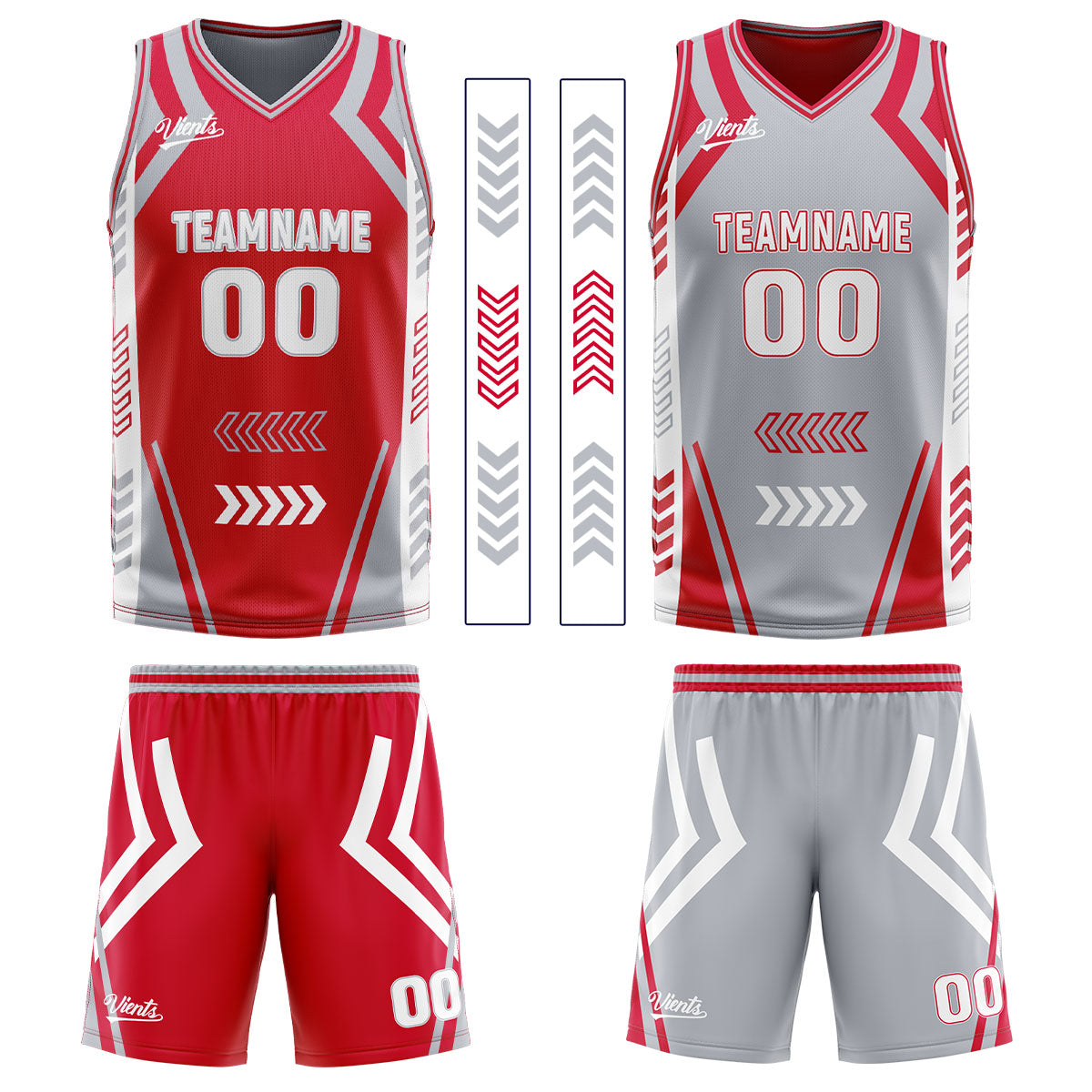 Custom Red Grey Reversible Basketball Suit for Adults and Kids Personalized Jersey