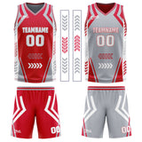 Custom Red Grey Reversible Basketball Suit for Adults and Kids Personalized Jersey